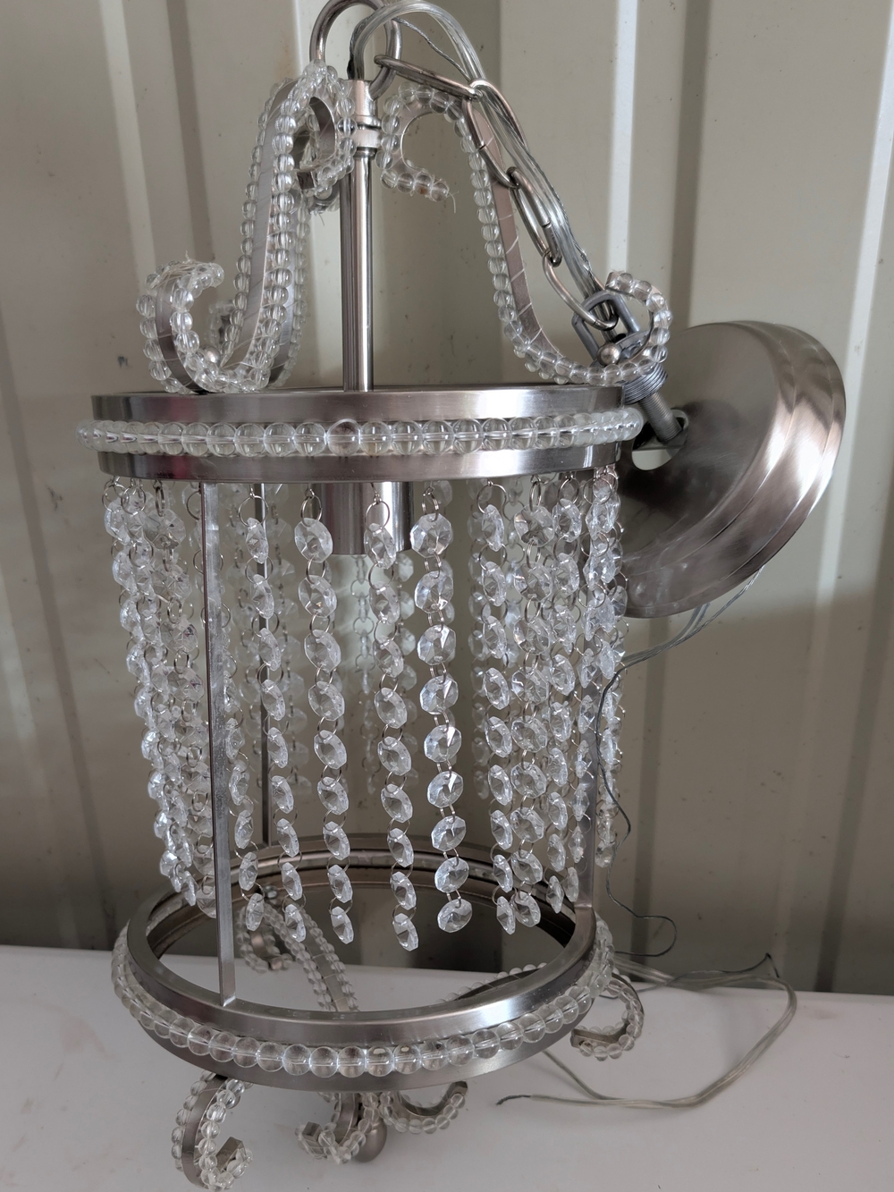 Crystal Beaded Hanging Lantern in Silver Finish